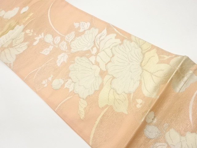 絽抽象牡丹模様織出し袋帯